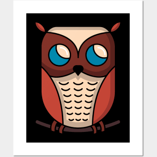 cute owl on a branch Posters and Art